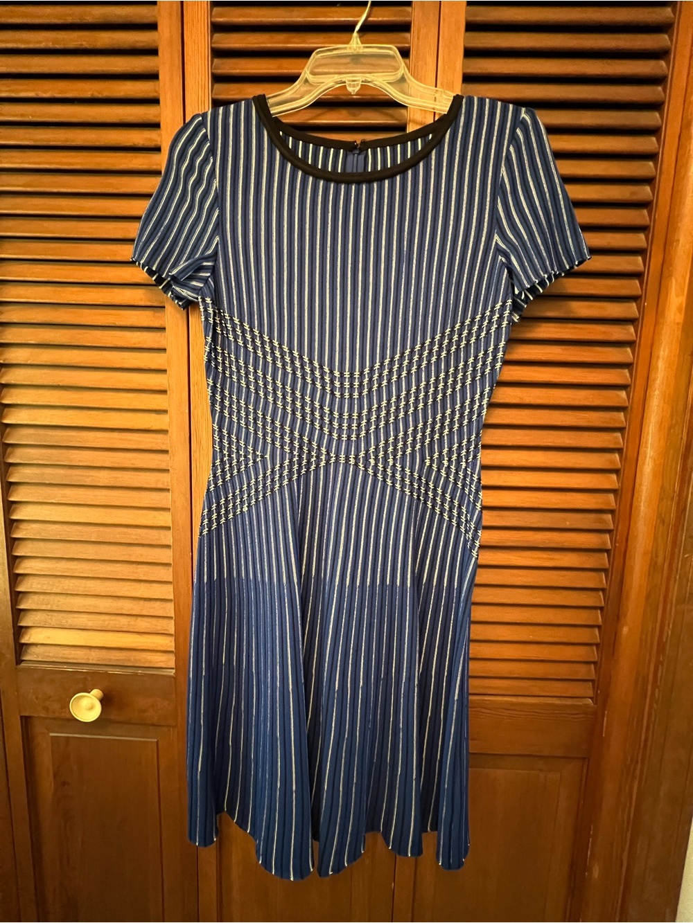 St. John Navy and White Striped Midi Dress